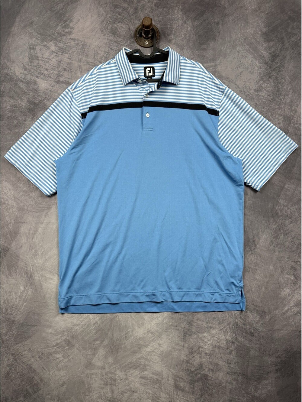 FootJoy Bandon Dunes Golf Cup Polo Mens XXL Blue Striped Short Sleeve Shirt